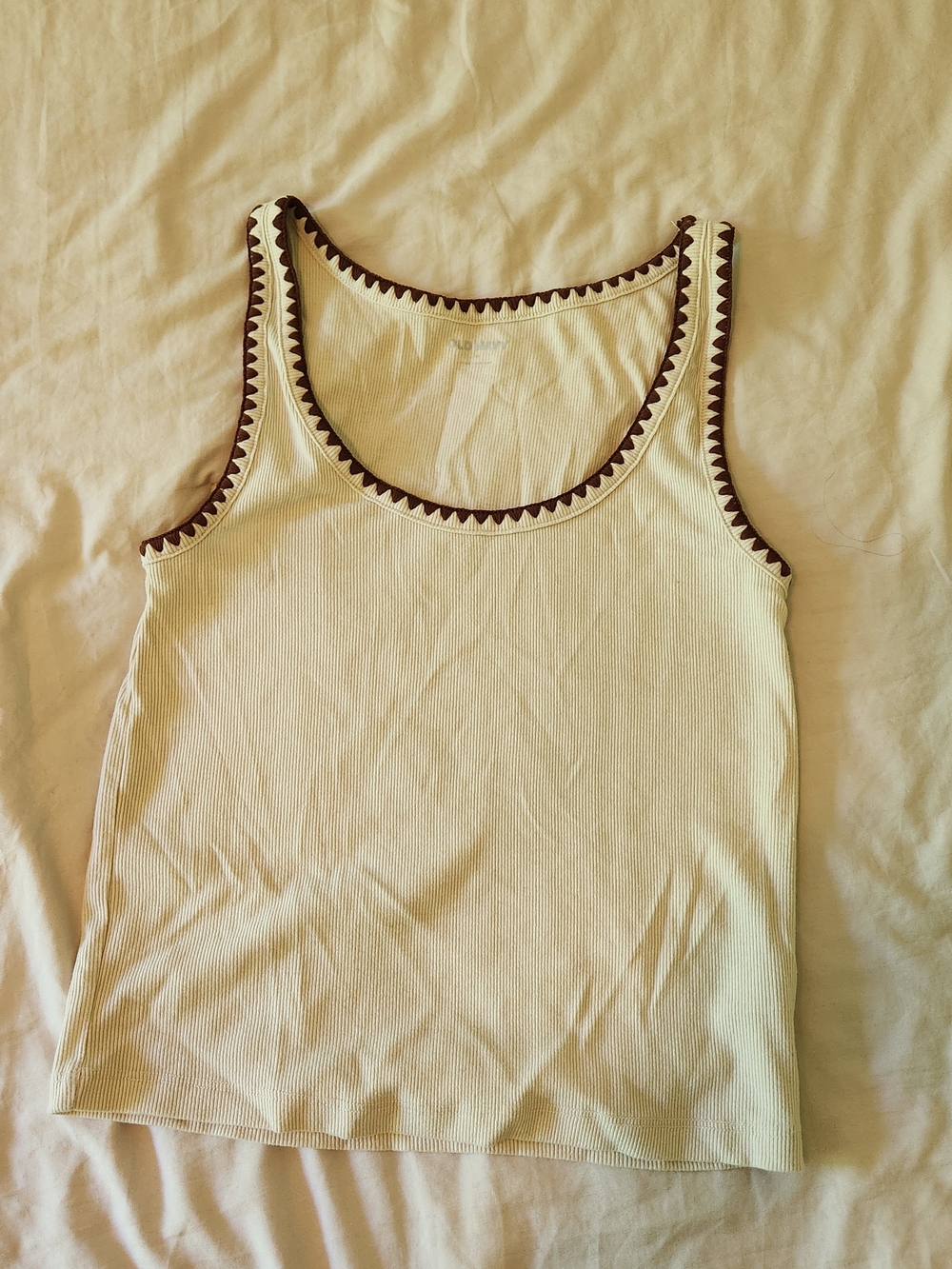 Old Navy Cream Ribbed Tank with Brown Trim